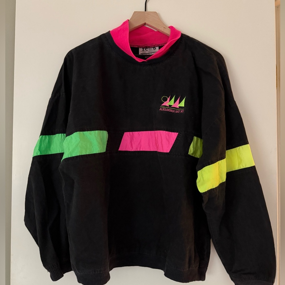 Retro 80s 90s Shirt with Neon Accents Size S
